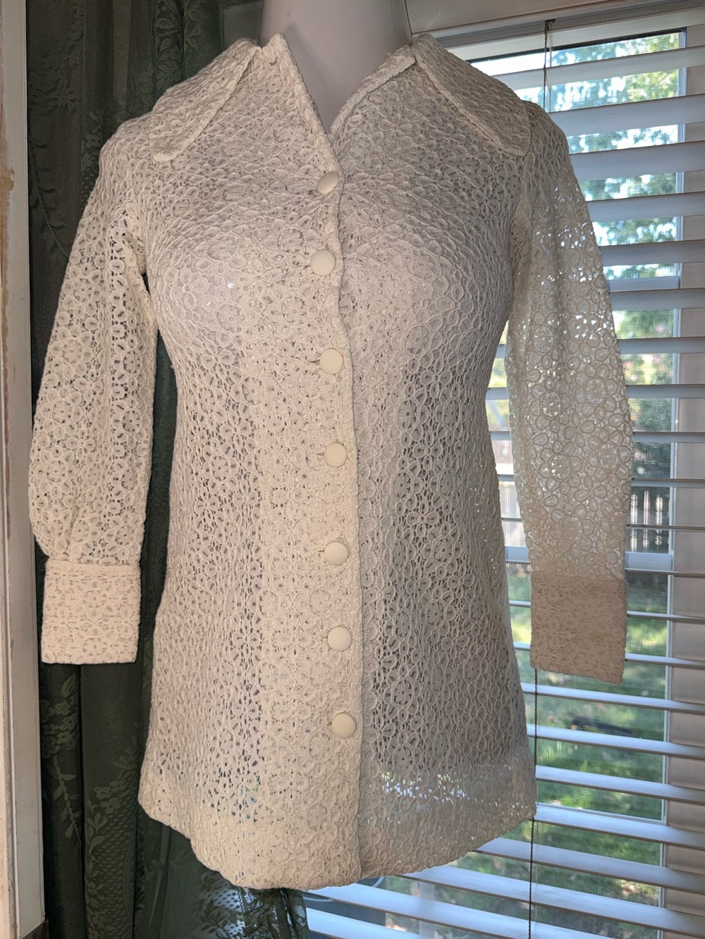 Sapphire lace button up coat Vintage 70s era